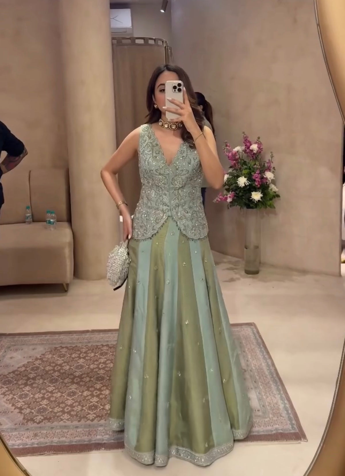 Pista Green Chinon Panel Lehenga, view 3