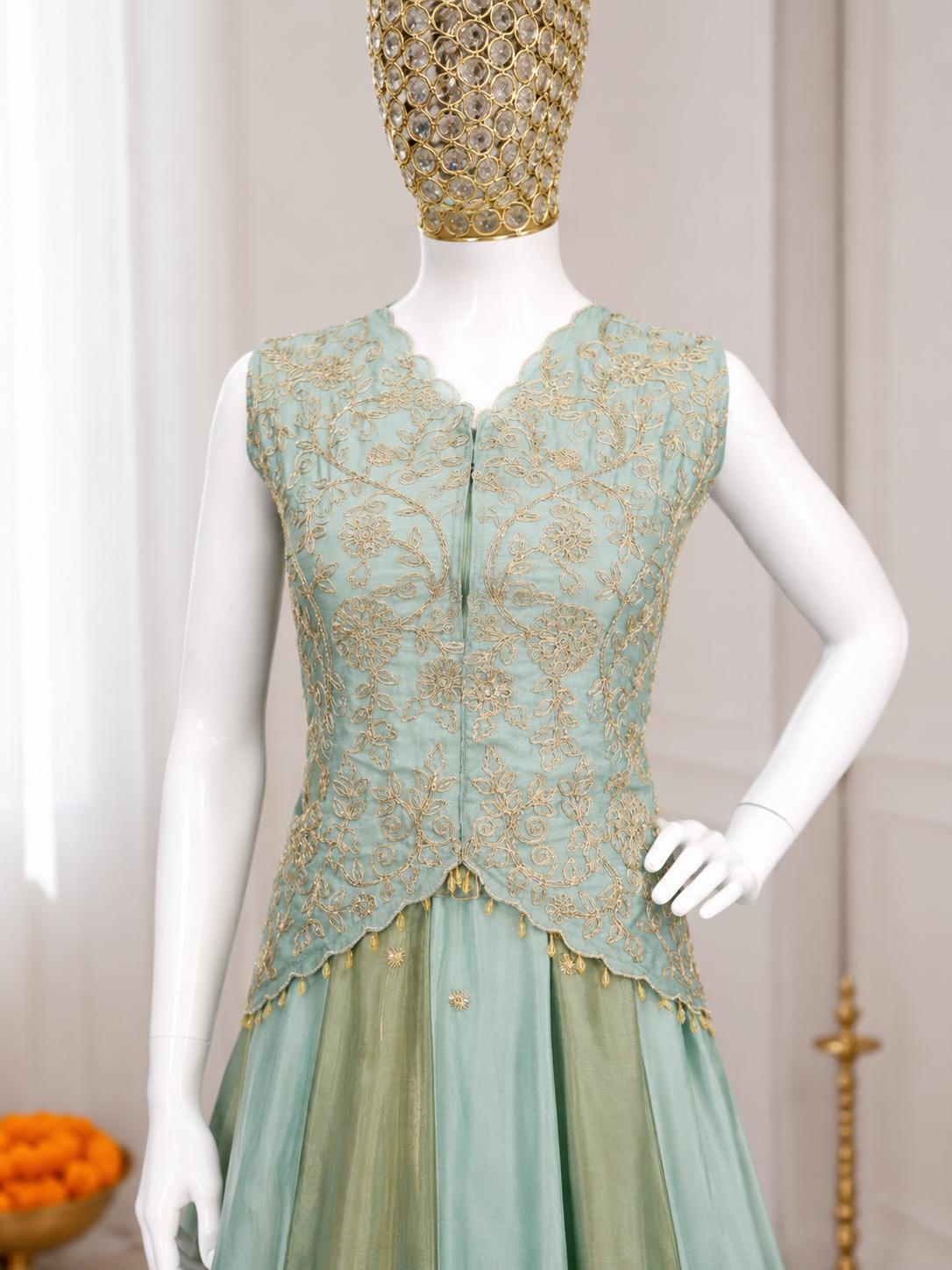 Pista Green Chinon Panel Lehenga, view 5