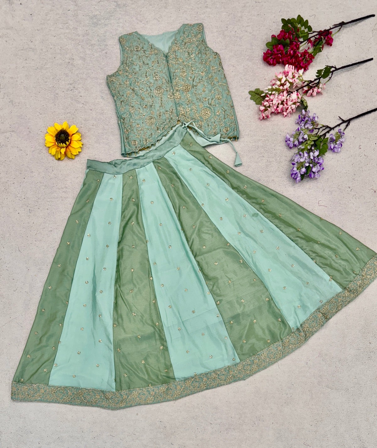 Pista Green Chinon Panel Lehenga, view 7