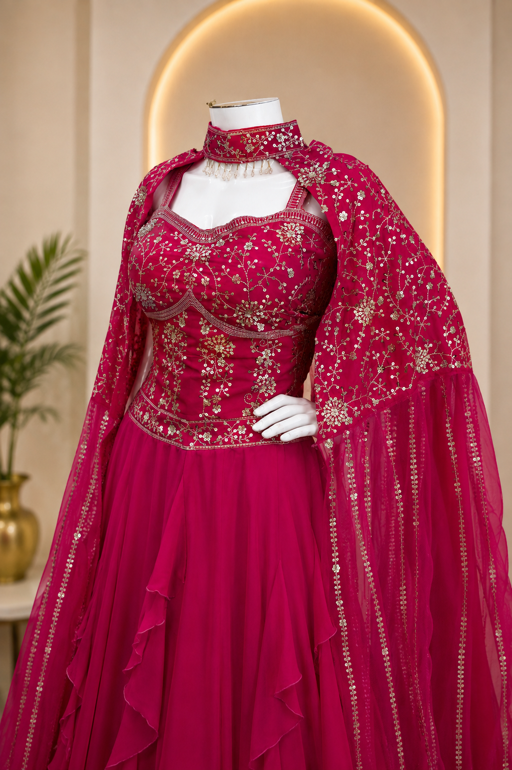 Gajri Pink Crepe Ruffle Lehenga Choli, view 3