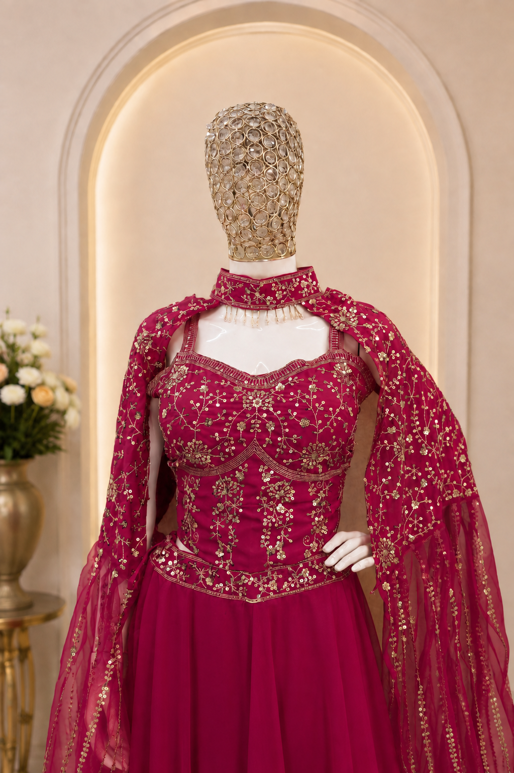 Gajri Pink Crepe Ruffle Lehenga Choli, view 4