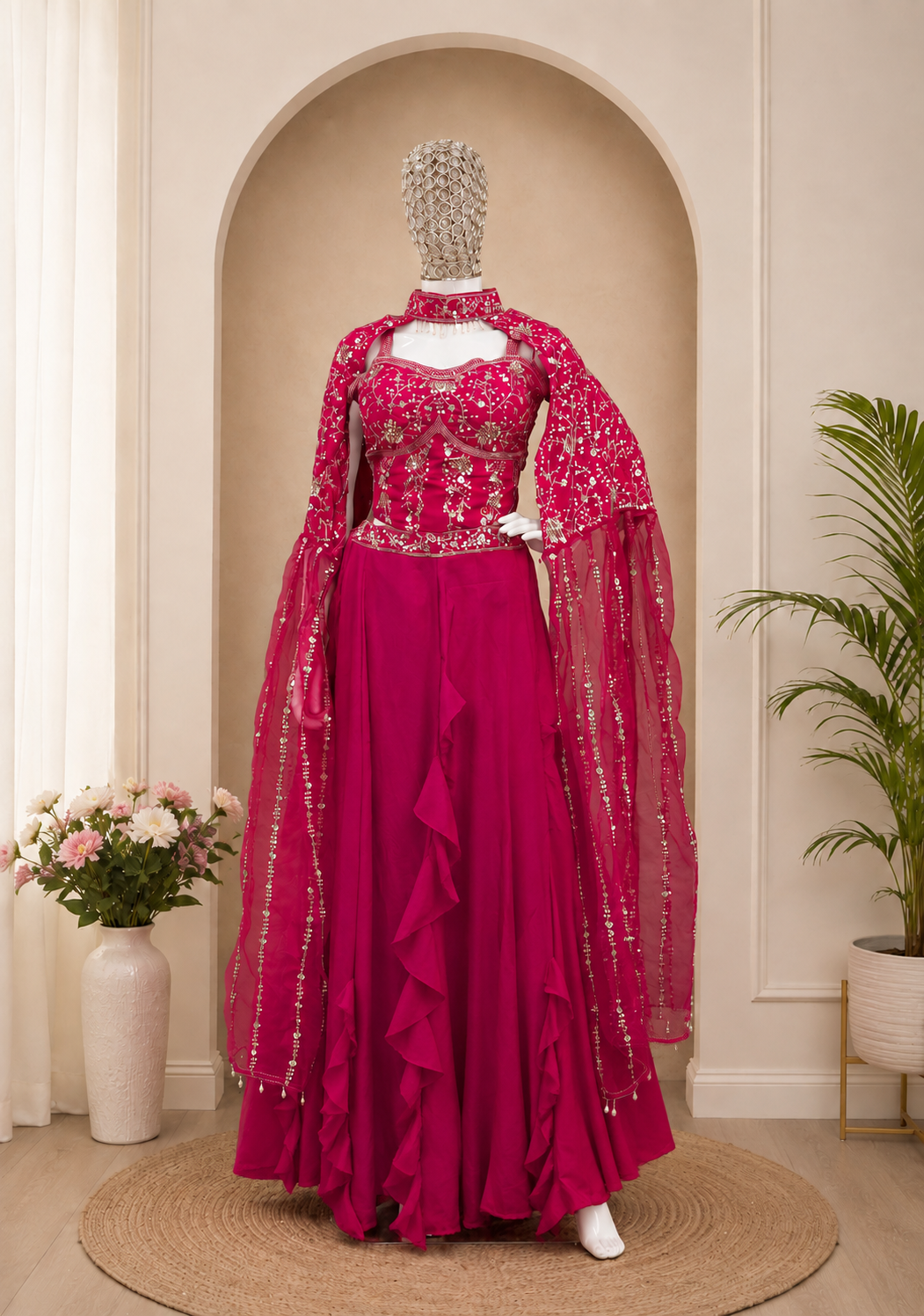 Gajri Pink Crepe Ruffle Lehenga Choli, view 5
