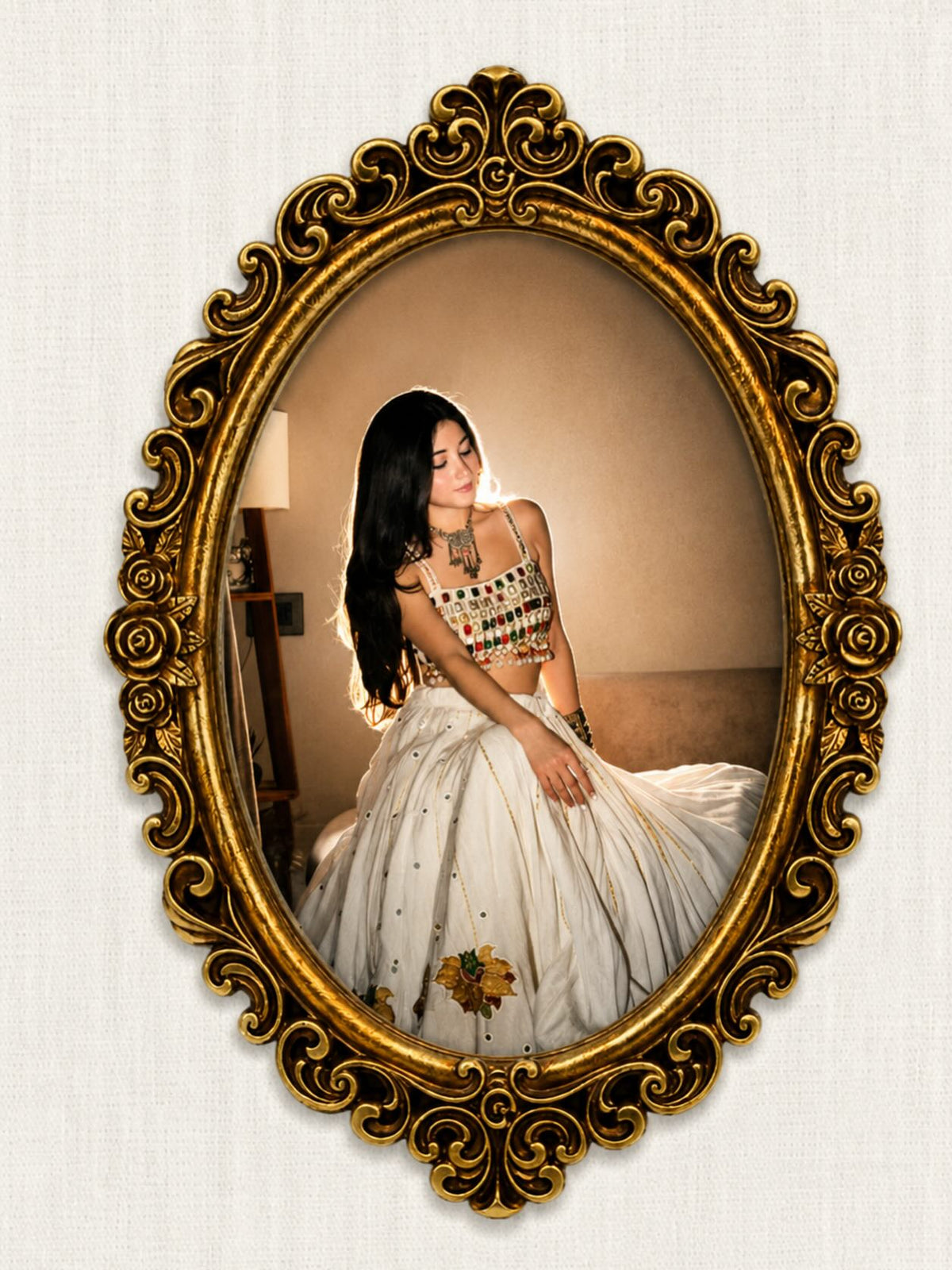 Off-White Rayon Navratri Lehenga Choli, view 2