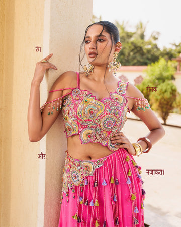 Rani Pink Vichitra Silk Lehenga Choli