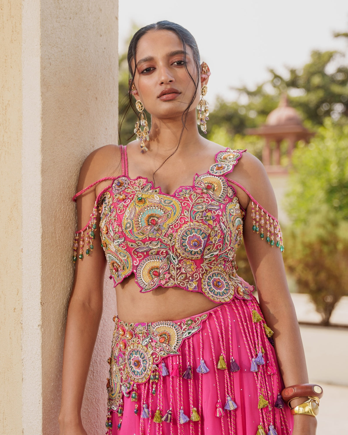 Rani Pink Vichitra Silk Lehenga Choli, view 3