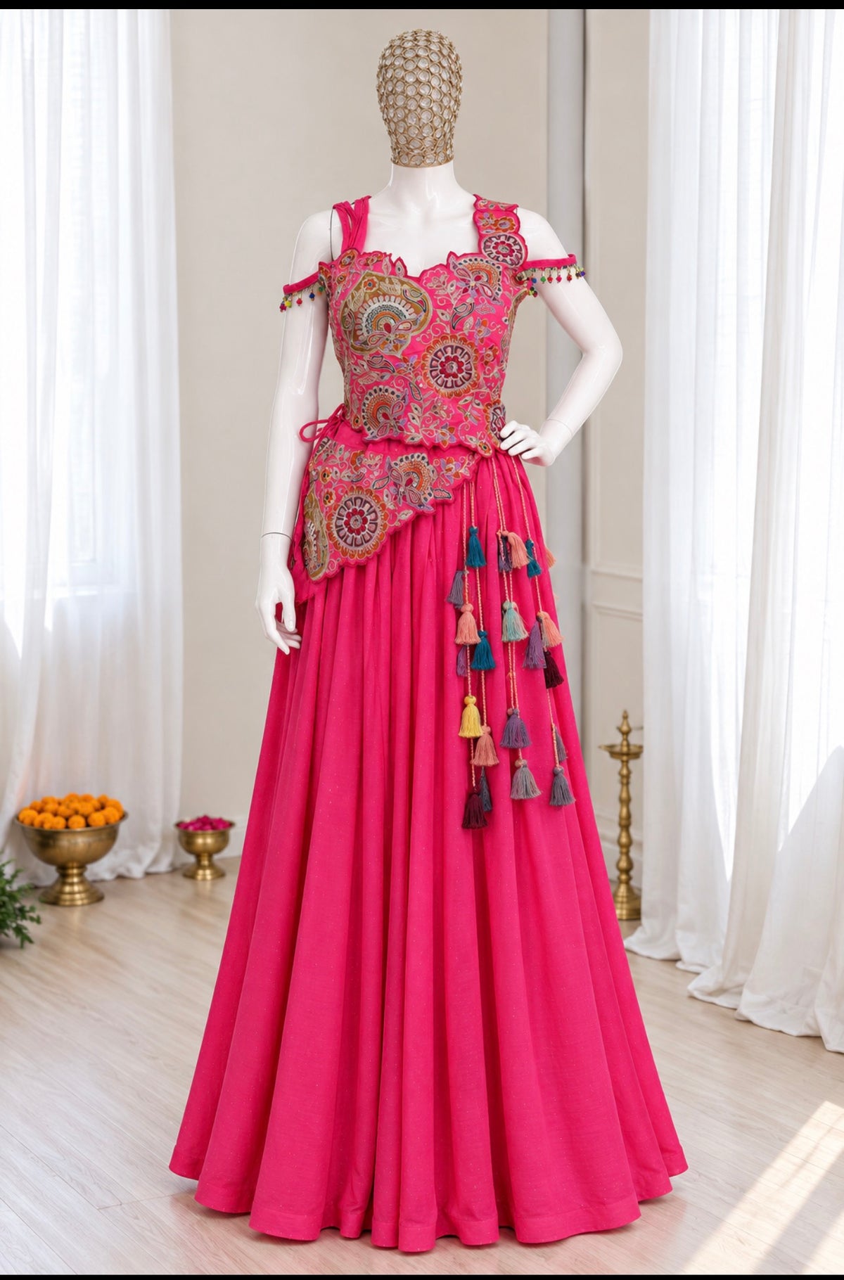 Rani Pink Vichitra Silk Lehenga Choli, view 6