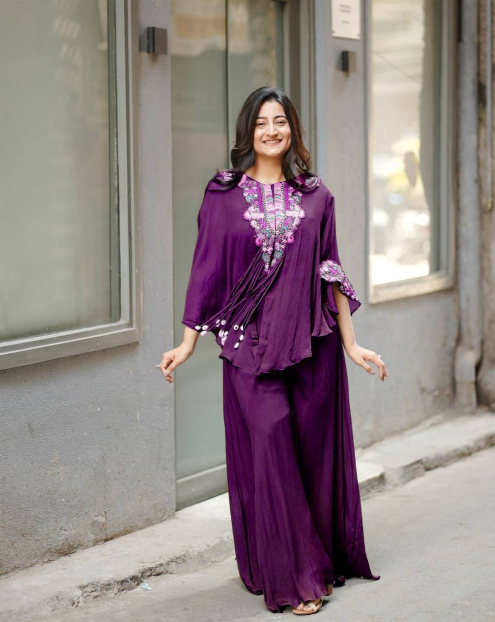 Purple Chinon Sequin Indo-Western Set