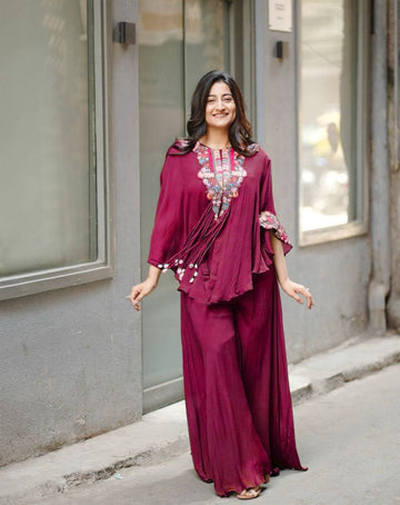 Magenta Chinon Sequin Indo-Western Set