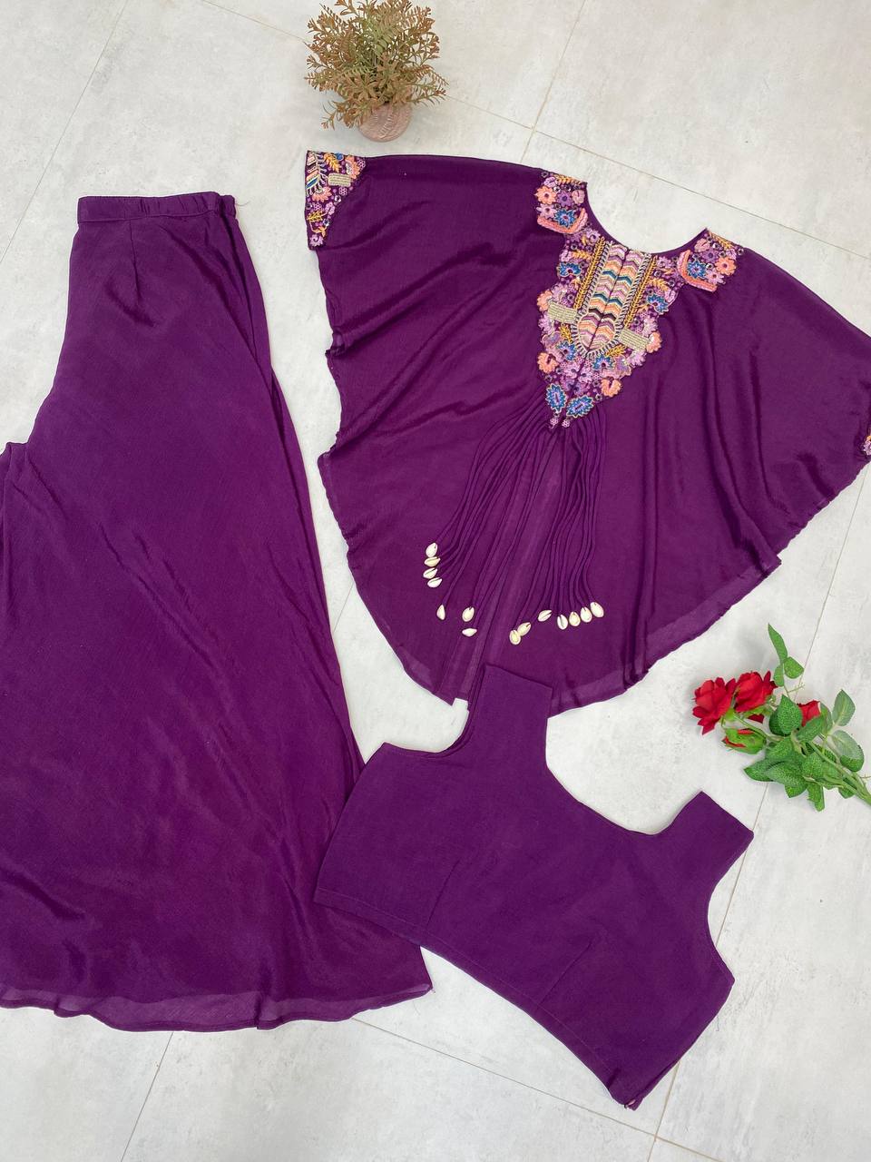 Purple Chinon Sequin Indo-Western Set, view 3