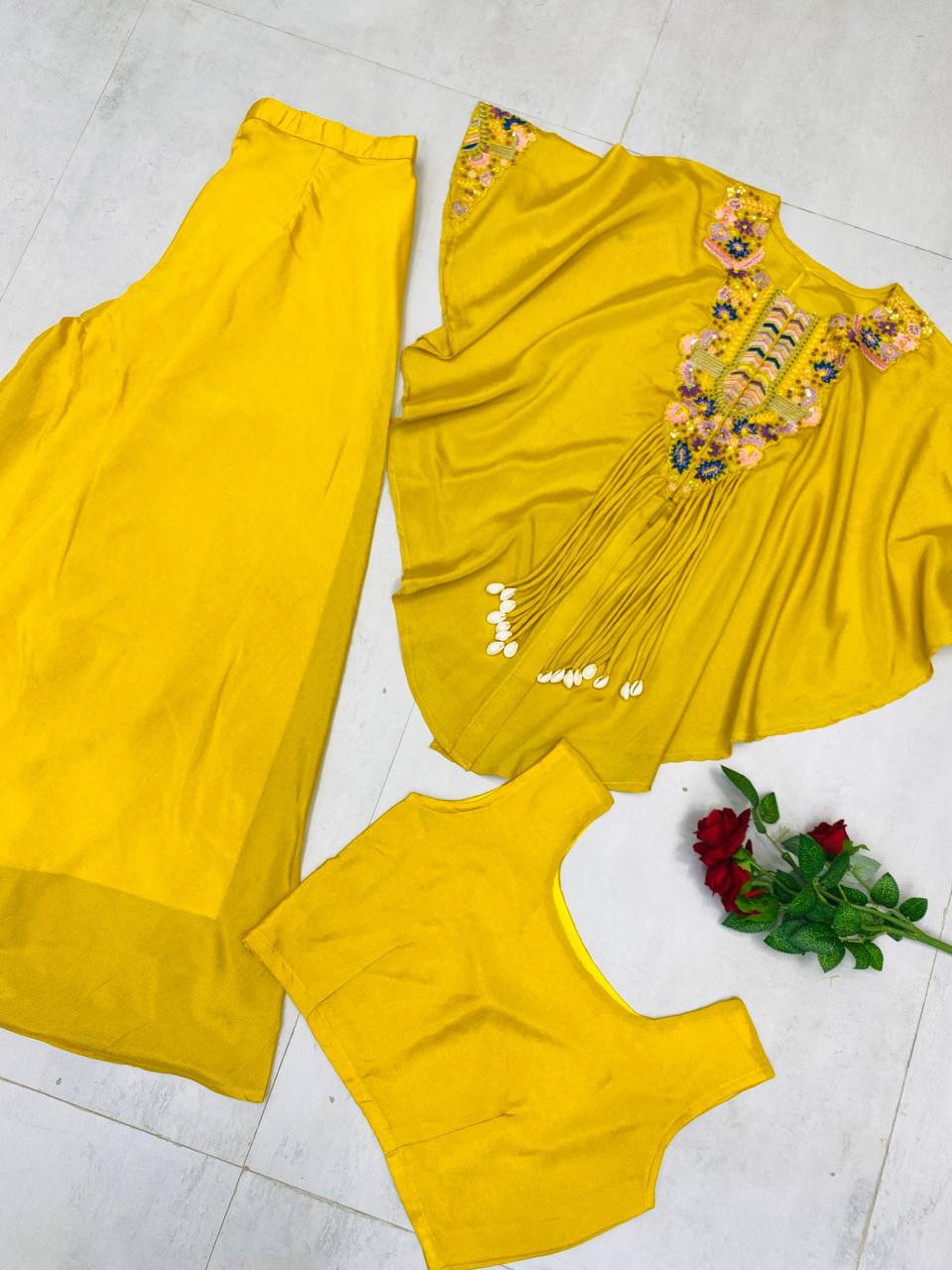 Mustard Chinon Sequin Indo-Western Set, view 3