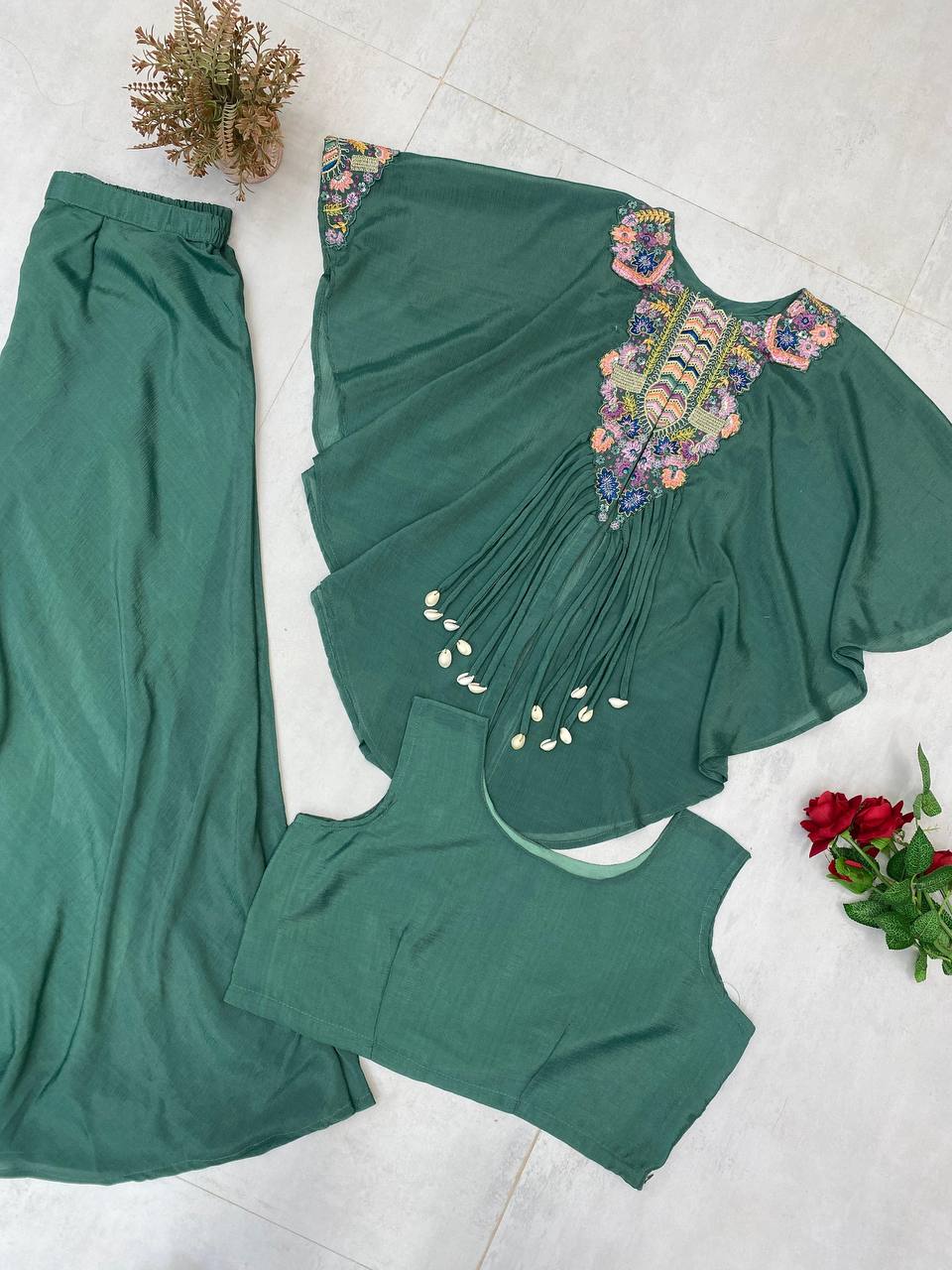 Bottle Green Chinon Sequin Indo-Western Set, view 3
