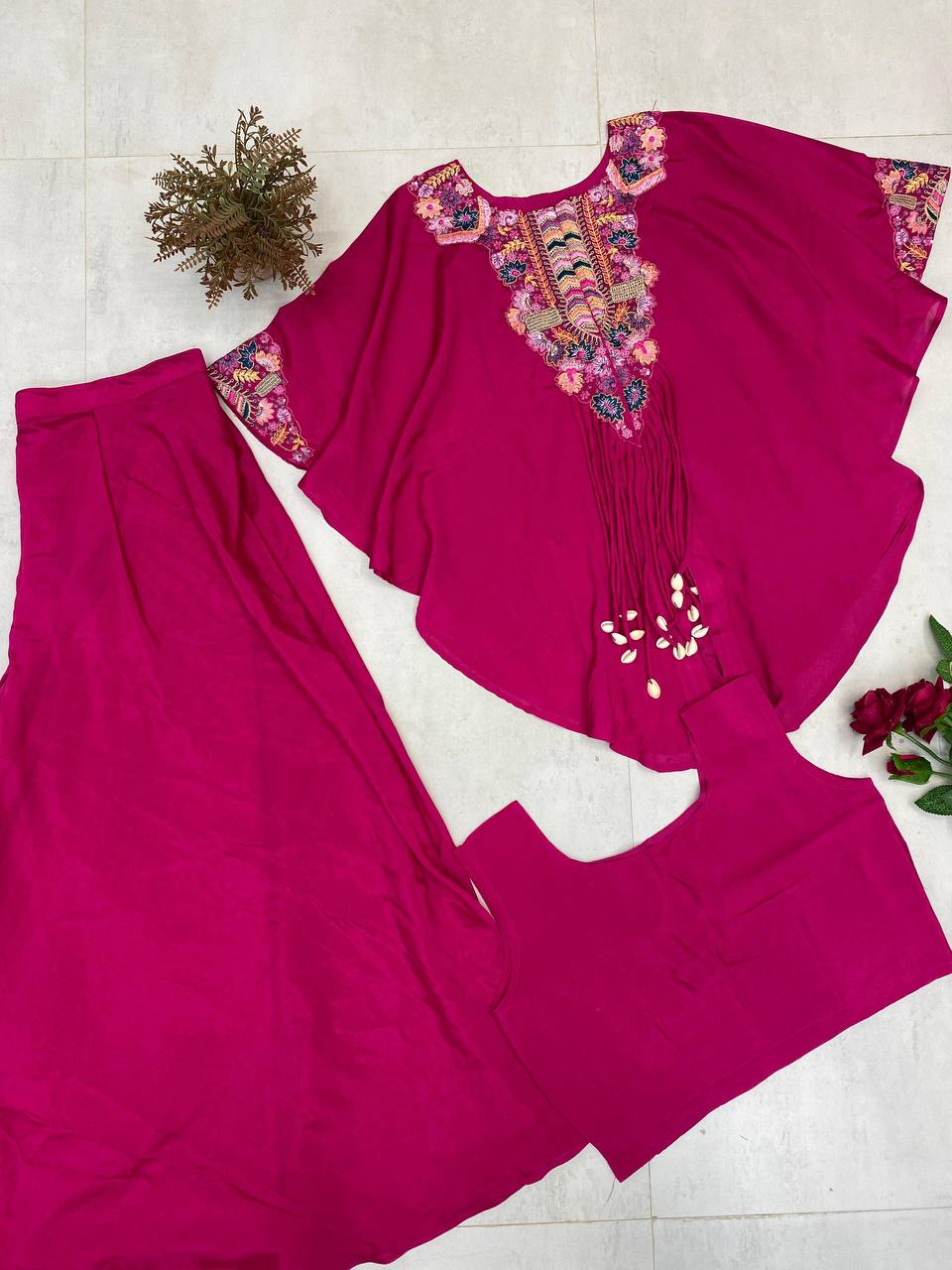 Magenta Chinon Sequin Indo-Western Set, view 2