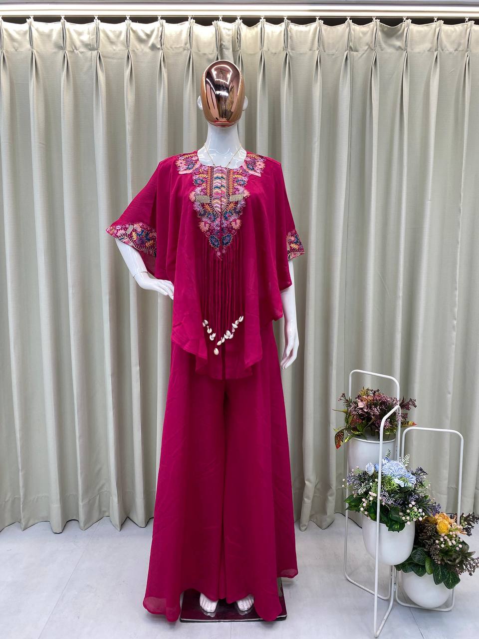 Magenta Chinon Sequin Indo-Western Set, view 3