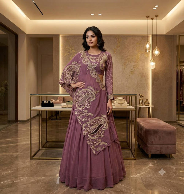 Mauve Georgette Sequin Lehenga Choli