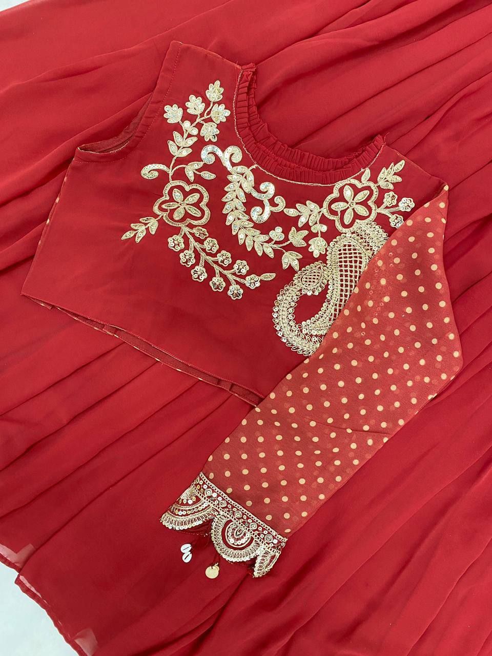 Red Georgette Sequin Lehenga Choli, view 5