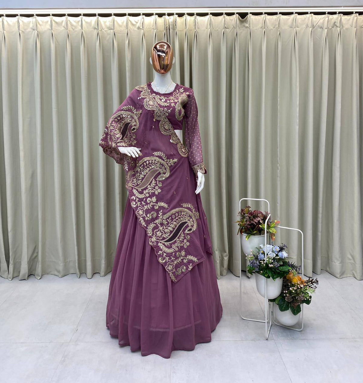 Mauve Georgette Sequin Lehenga Choli, view 2