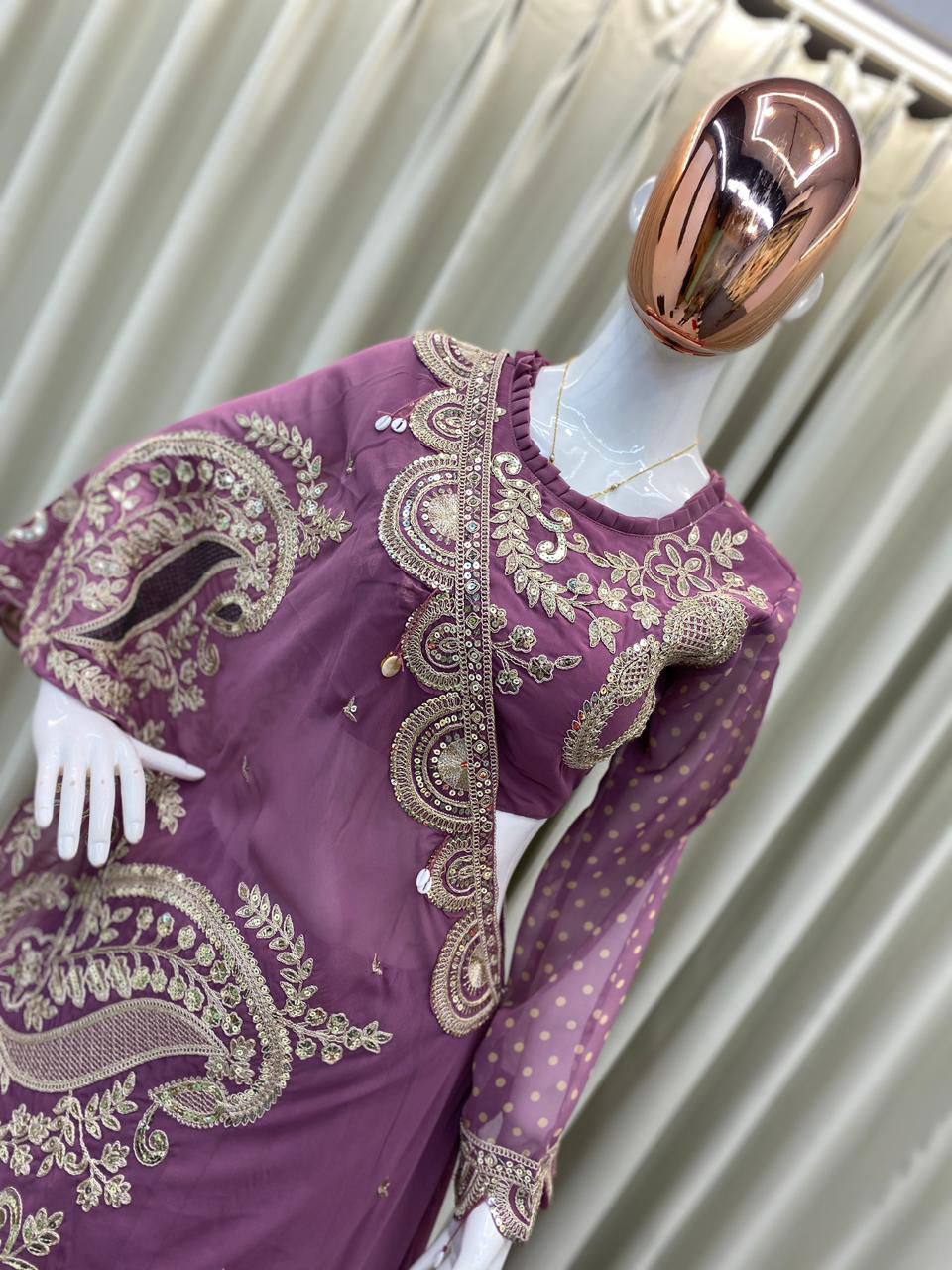 Mauve Georgette Sequin Lehenga Choli, view 3
