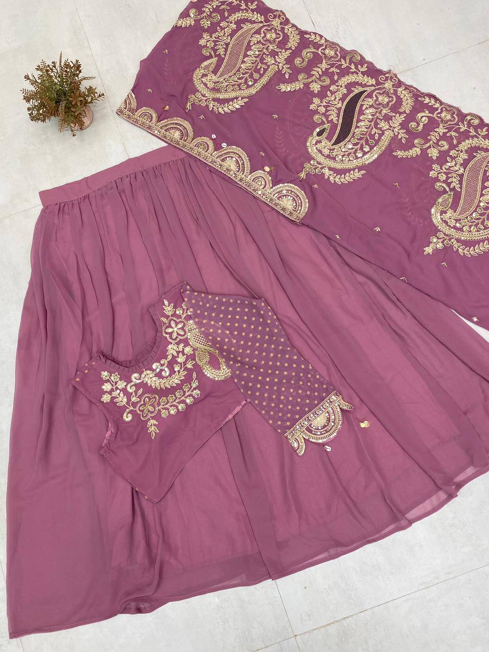 Mauve Georgette Sequin Lehenga Choli, view 4