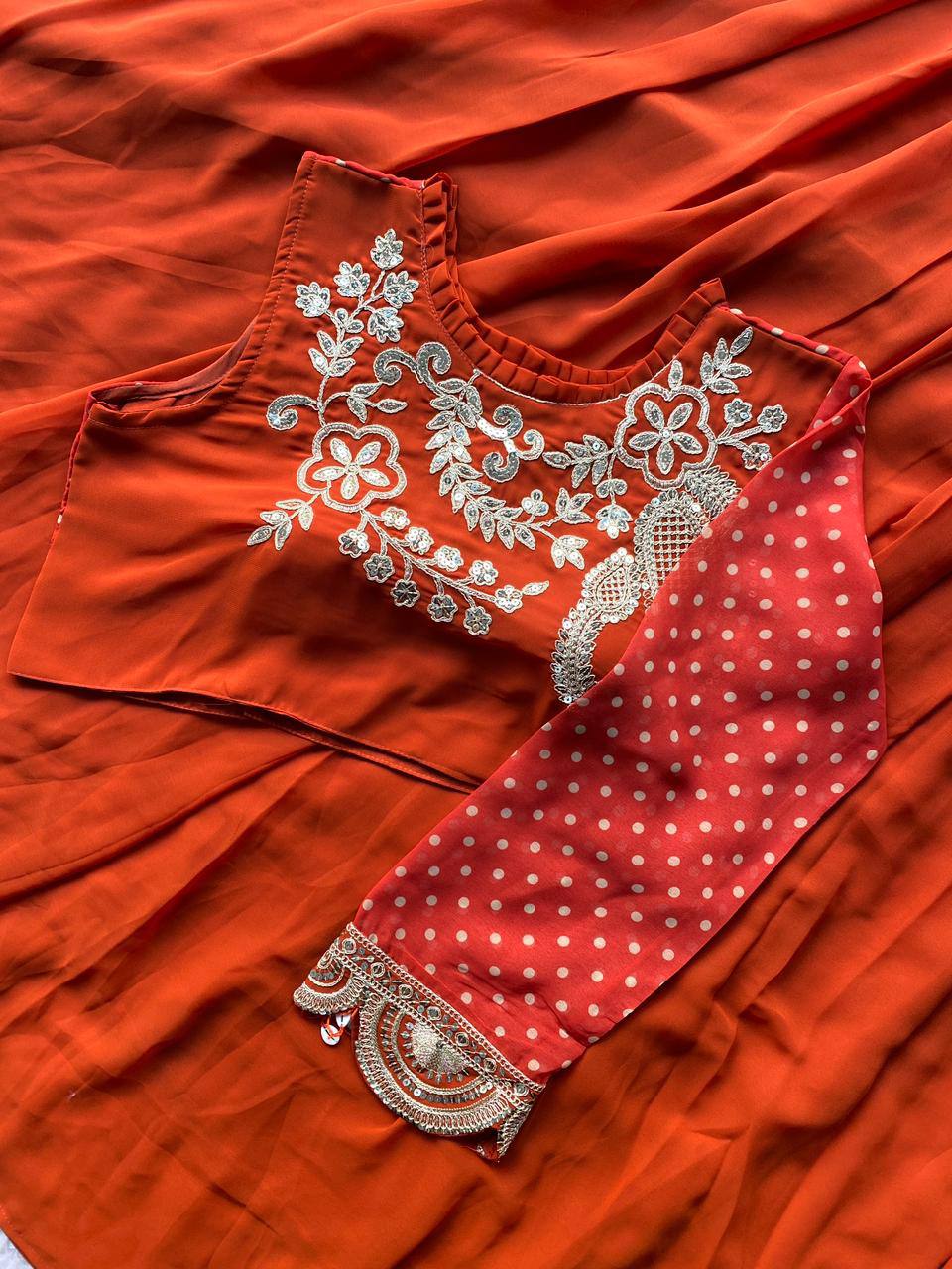 Rust Orange Georgette Sequin Lehenga Choli, view 4
