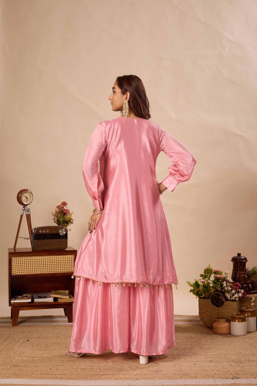 Baby Pink Chinon Sequin Sharara Set, view 2