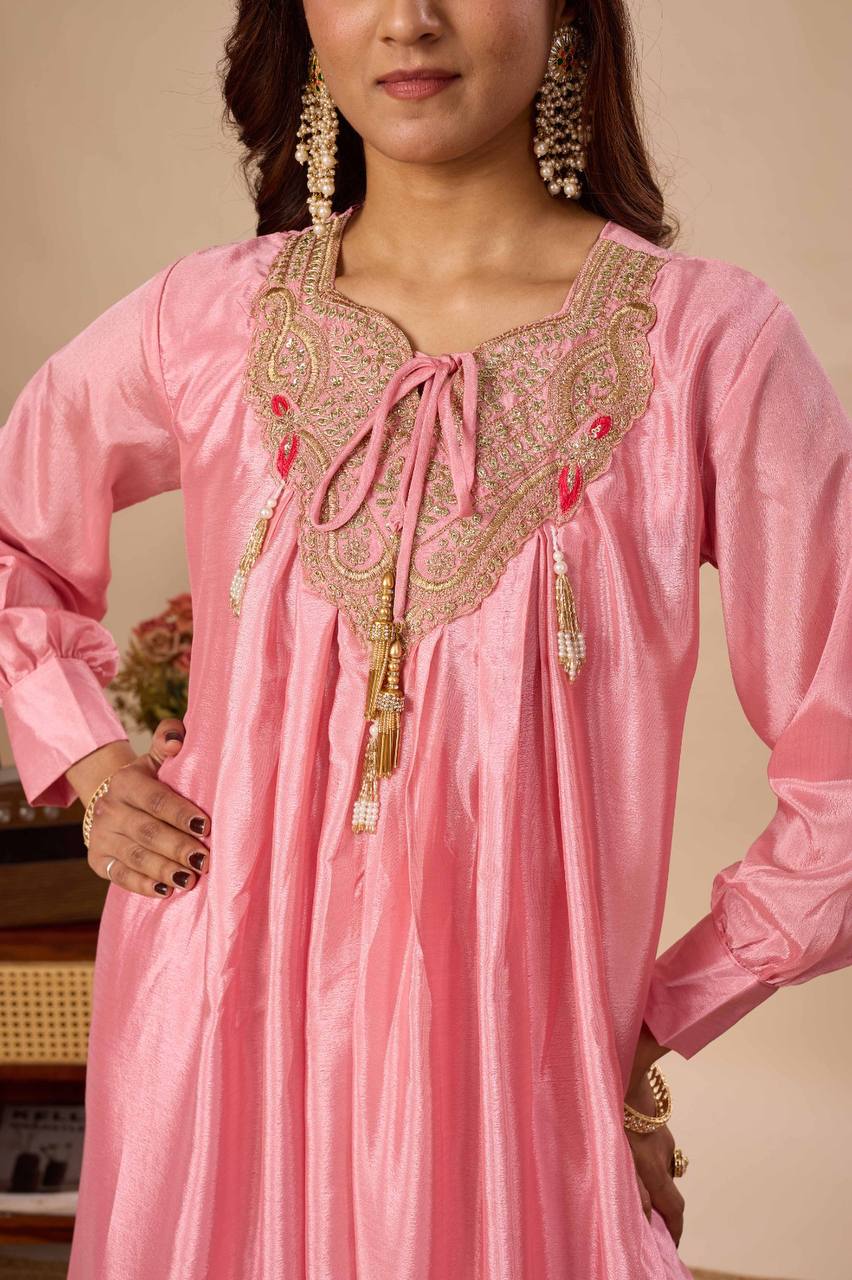 Baby Pink Chinon Sequin Sharara Set, view 3