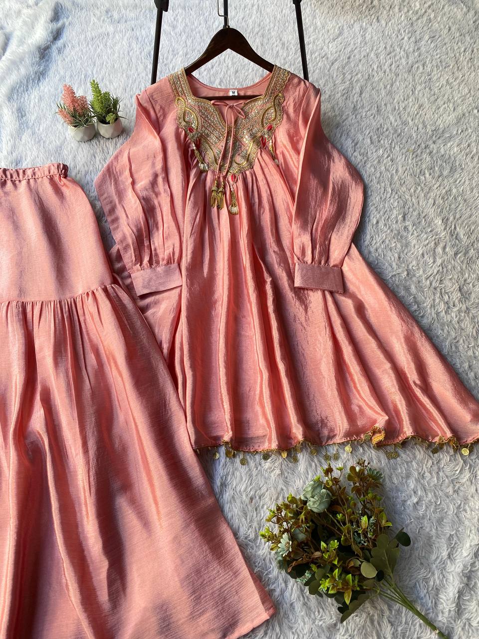 Baby Pink Chinon Sequin Sharara Set, view 6