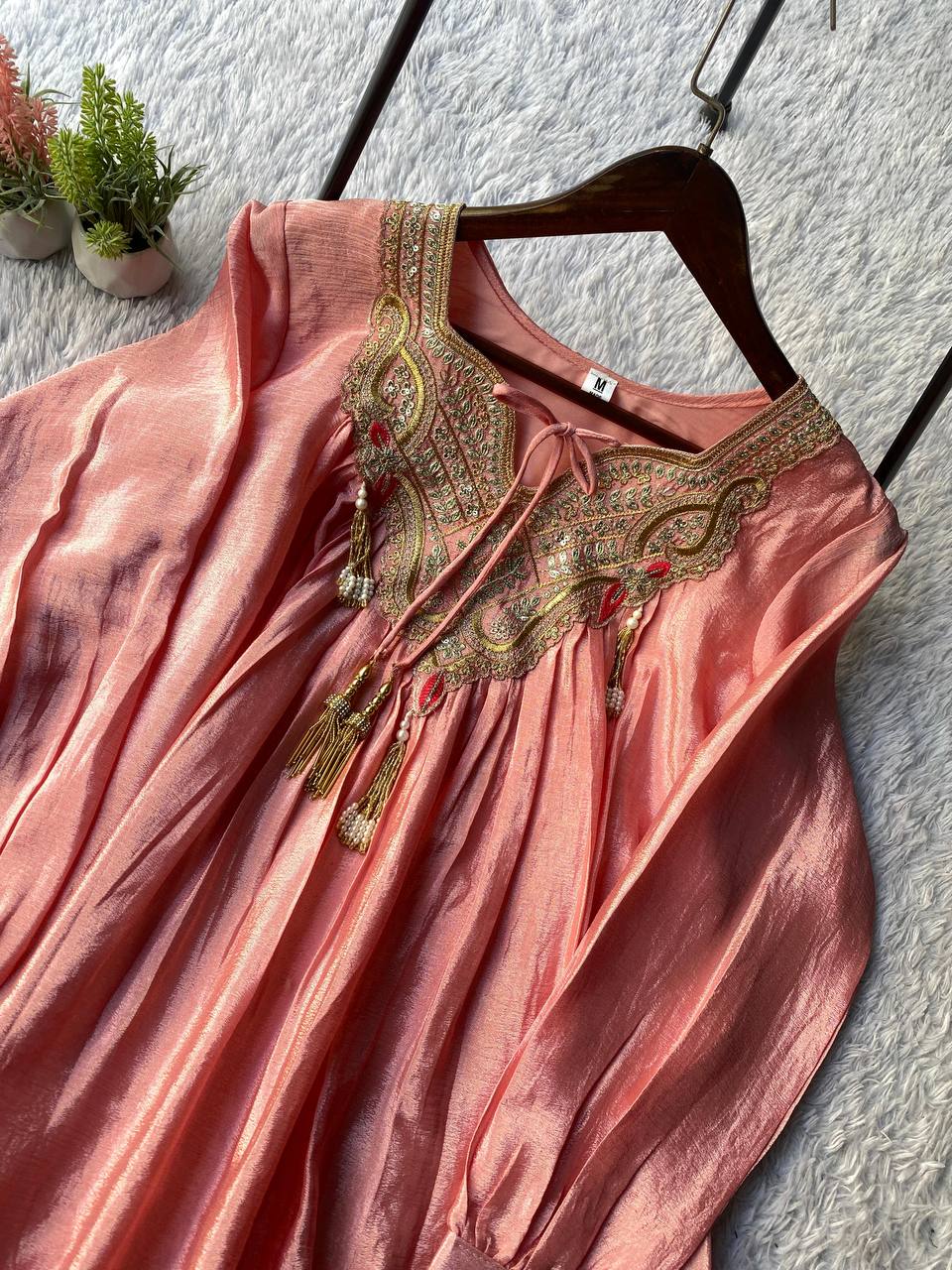 Baby Pink Chinon Sequin Sharara Set, view 7