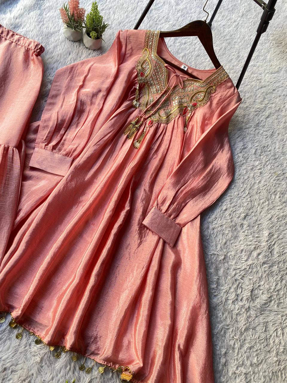 Baby Pink Chinon Sequin Sharara Set, view 8