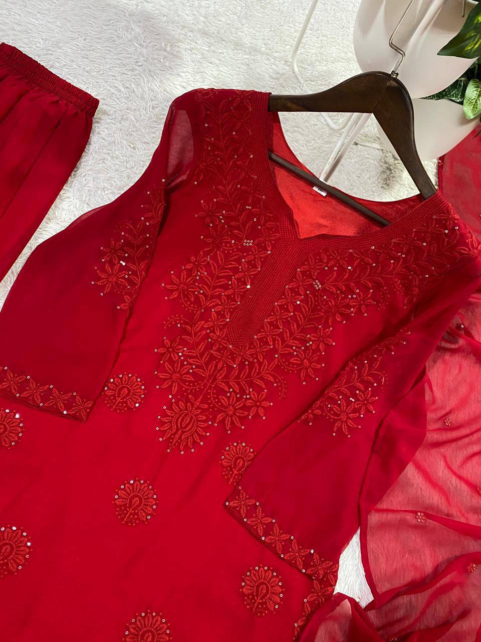 Red Georgette Sequin Sharara Set, view 3