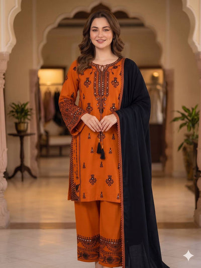 Orange Rayon Mirror Work Kurta Palazzo Set