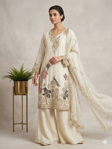 Off-White Fendy Silk Sequin Kurta Palazzo Set