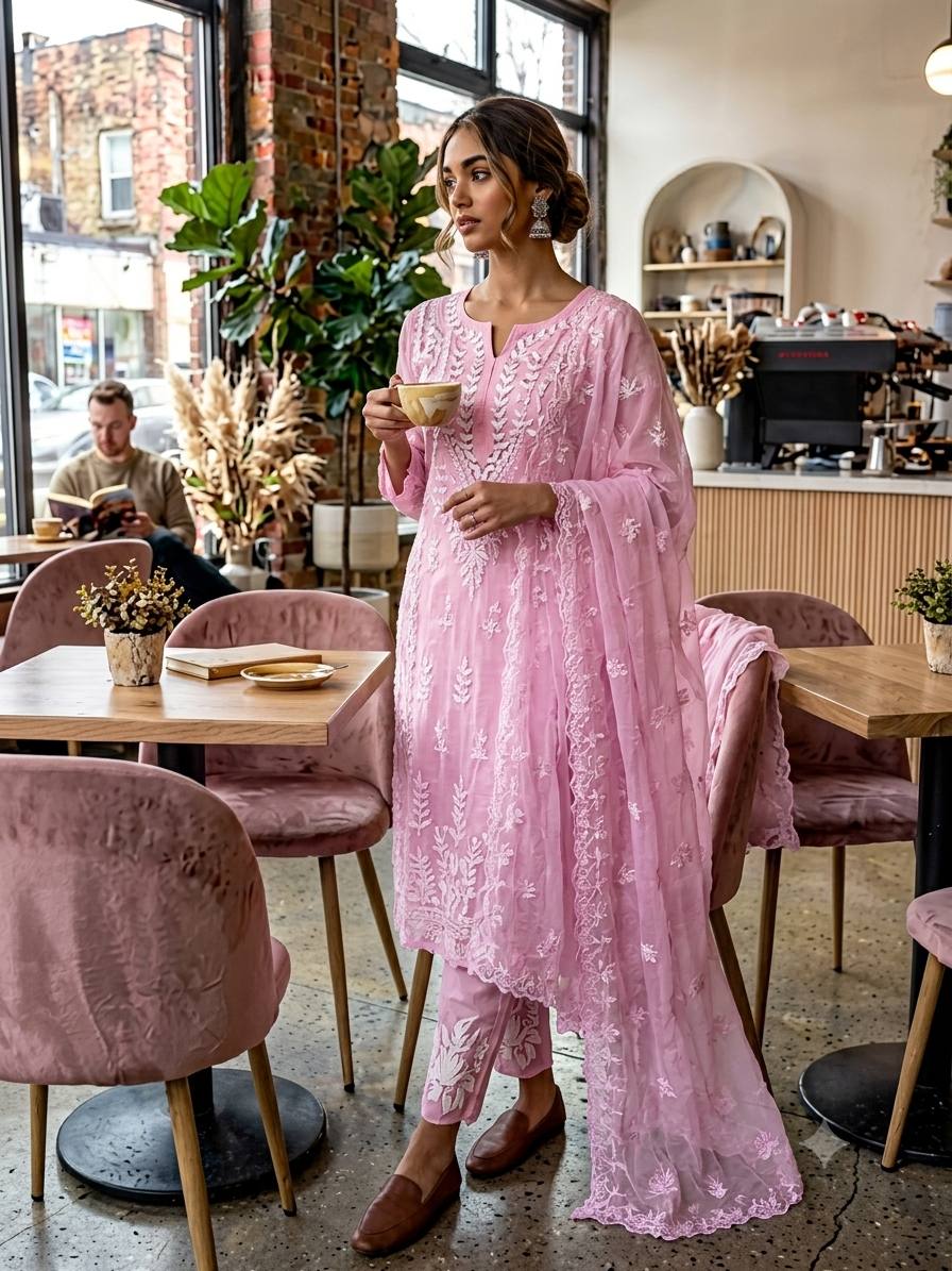 Baby Pink Jimmy Choo Embroidered Kurta Palazzo Set
