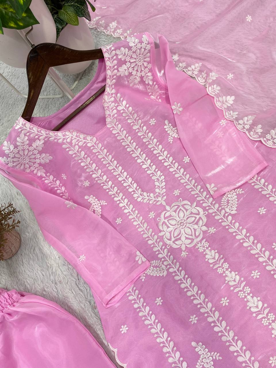 Baby Pink Jimmy Choo Embroidered Kurta Palazzo Set, view 4