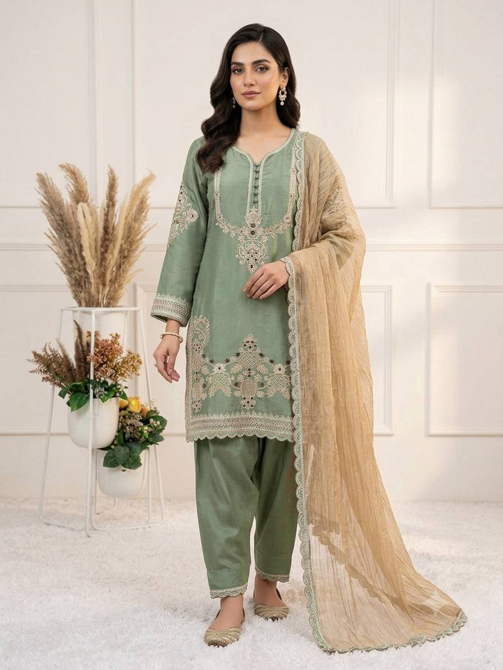 Sage Green Glass Satin Sequin Kurta Salwar Set