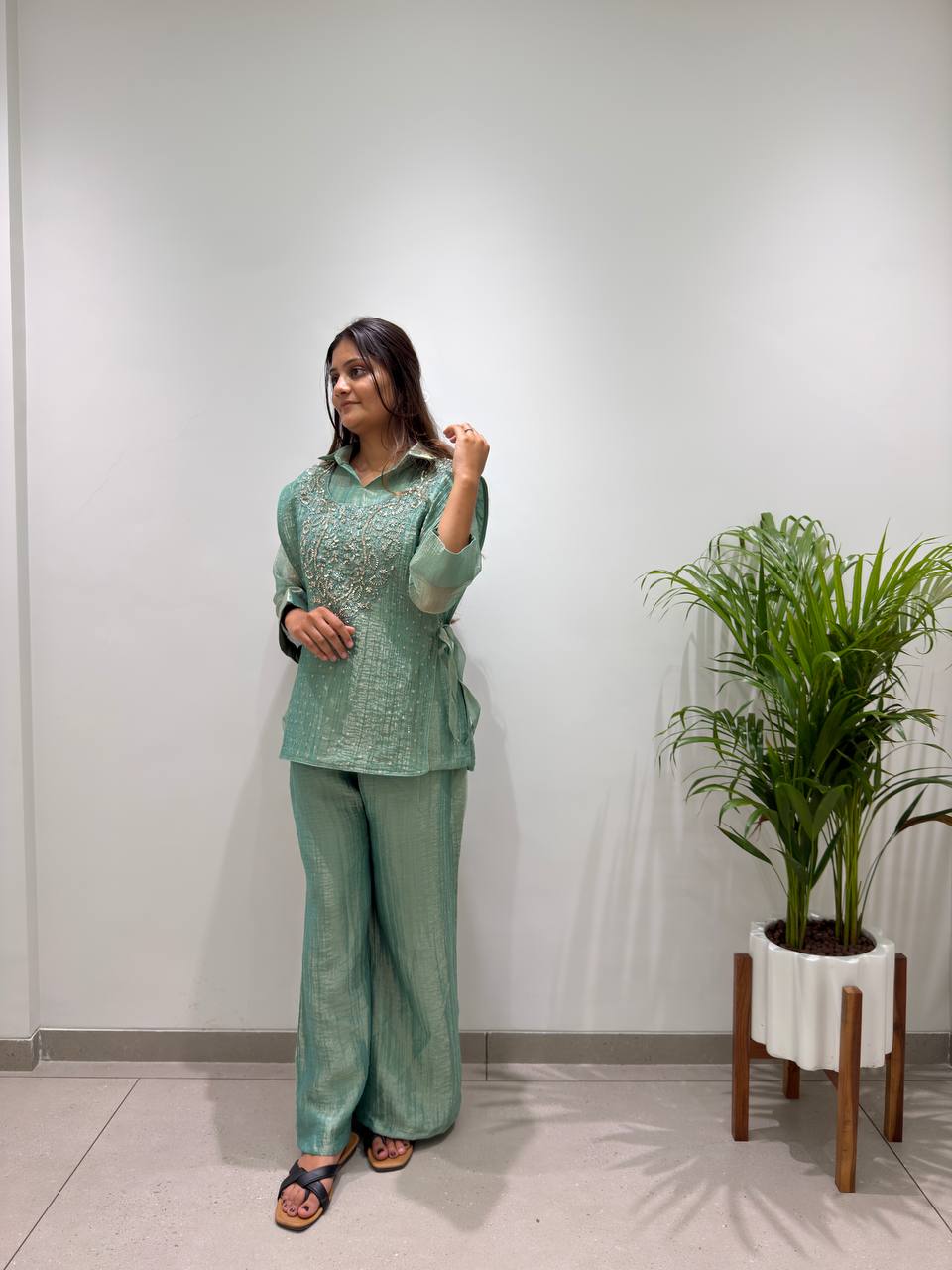Sea Green Salsa Silk Embroidered Co-ord Set