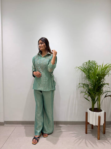 Sea Green Salsa Silk Embroidered Co-ord Set