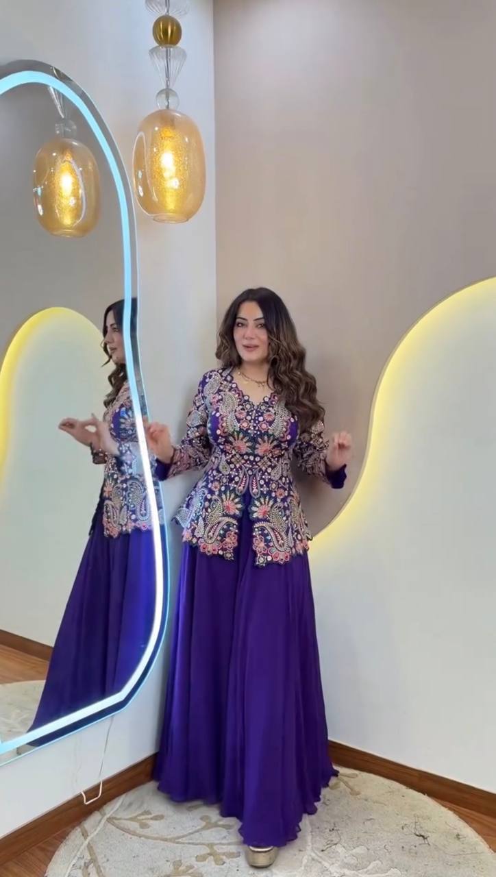 Purple Georgette Sequin Kurta Palazzo Set