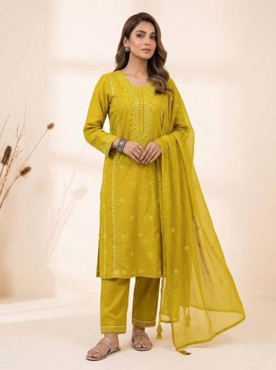 Mustard Yellow Roman Silk Sequin Kurta Pant Set