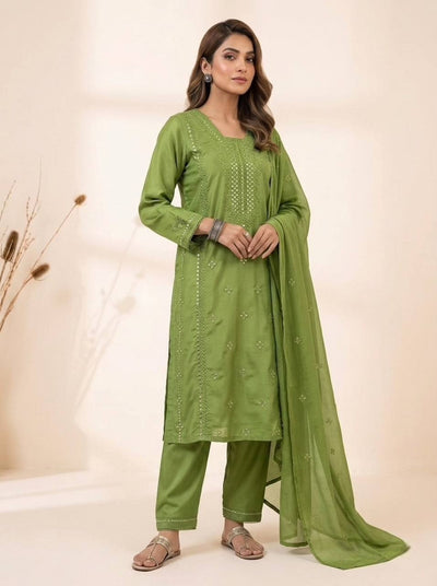 Parrot Green Roman Silk Sequin Kurta Pant Set