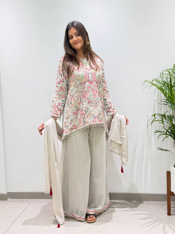 Grey Faux Georgette Sequin Kurta Palazzo Set