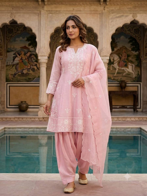 Baby Pink Silk Sequin Kurta Salwar Set