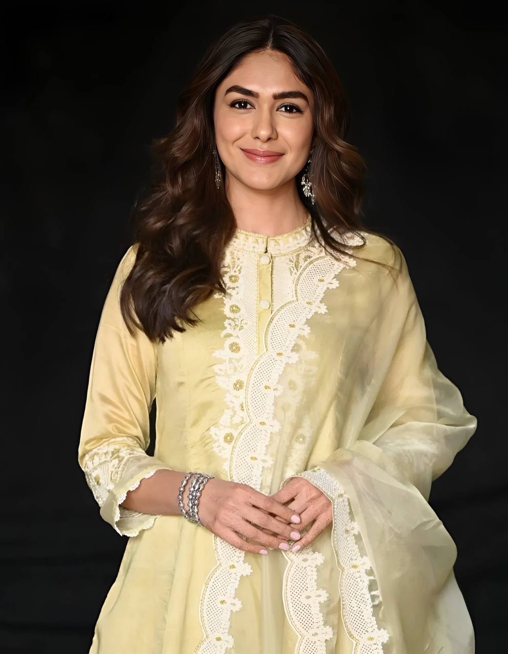 Butter Yellow Roman Silk Embroidered Kurta Salwar Set, view 2