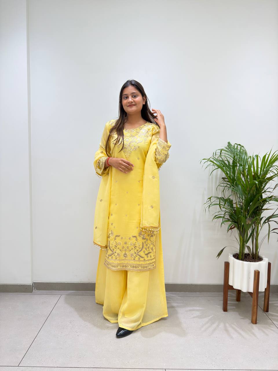Lemon Yellow Crunchy Sequin Kurta Palazzo Set