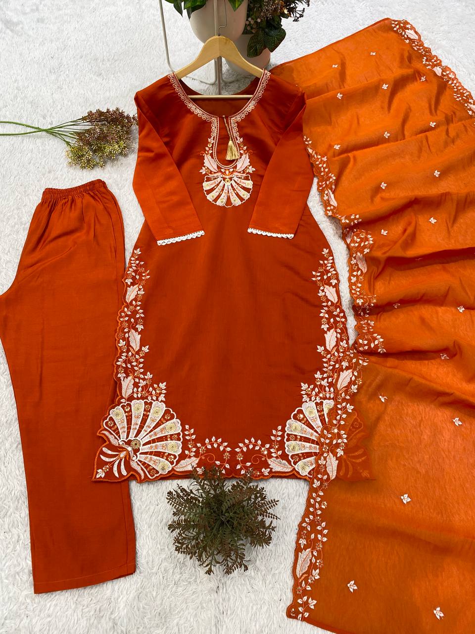 Rust Orange Roman Silk Kurta Pant Set 502, view 2