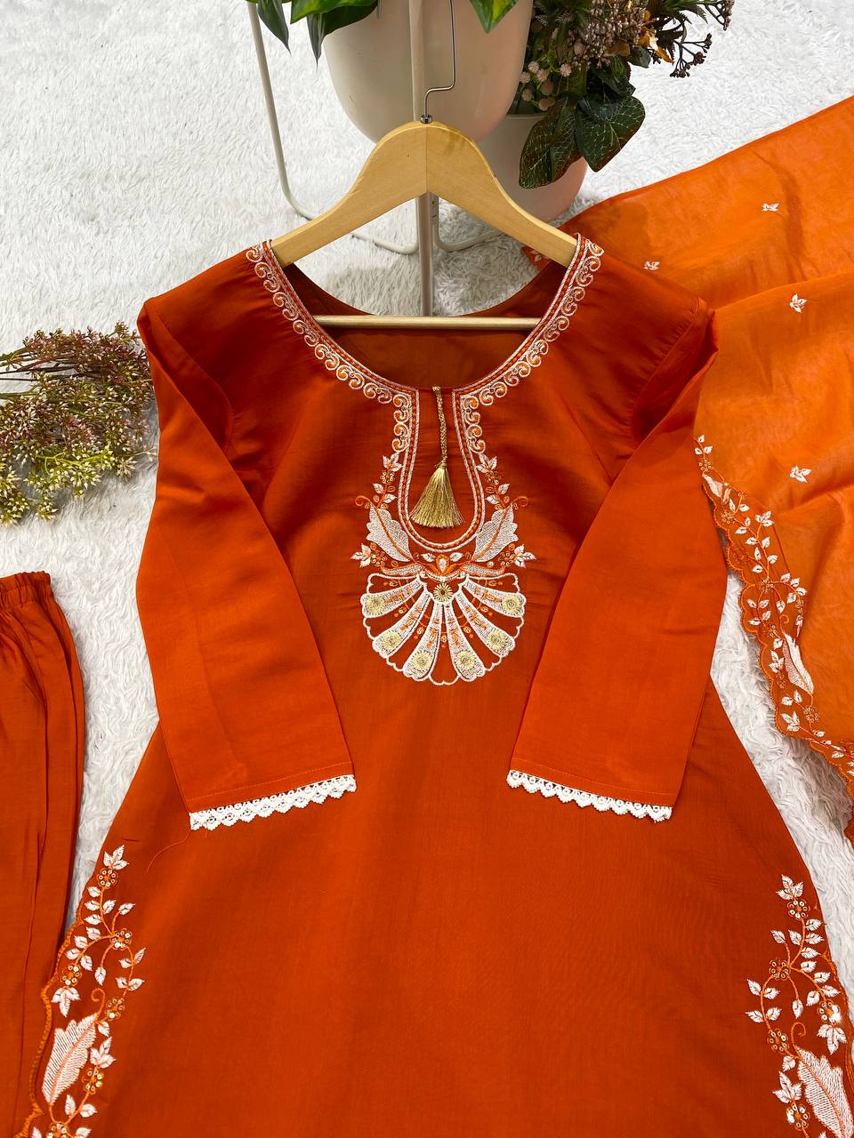 Rust Orange Roman Silk Kurta Pant Set 502, view 4