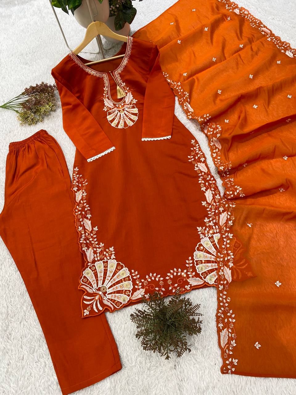 Rust Orange Roman Silk Kurta Pant Set 502, view 6