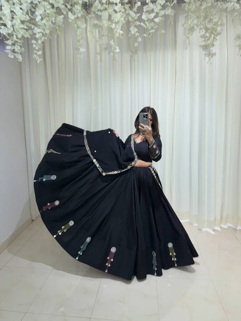 Black Rayon Mirror Work Lehenga Choli