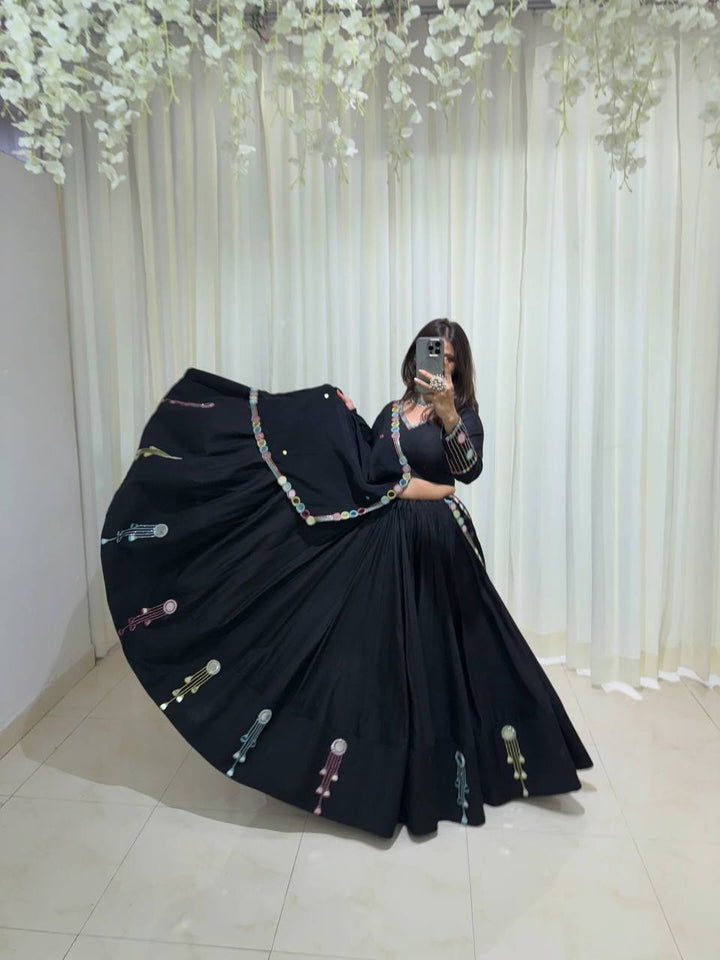 Black Rayon Mirror Work Lehenga Choli