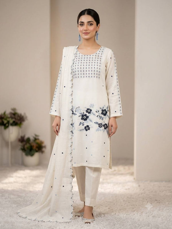 Off-White Roman Silk Embroidered Kurta Pant Set