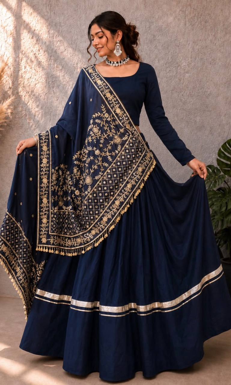 Navy Blue Rayon Gotta Patti Lehenga Choli